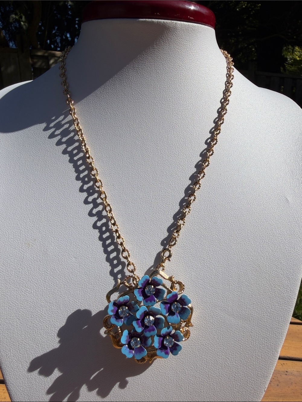 Vintage Avon Enamel Violet Flower Convertible Brooch Pendant Necklace 1970s